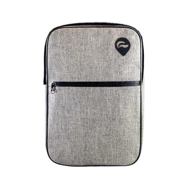 "Front of a Khaki Sk9 Urban Backpack on a white background," - Up N Smoke.