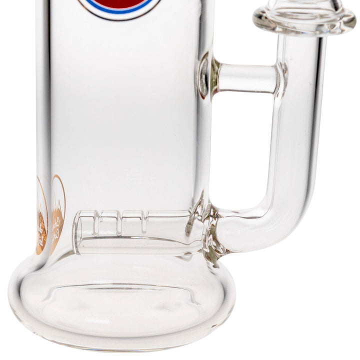 "Close-up of the Inline percolator within a Skinny Straight Bottle Water Pipe made by Glass Lab 303," - Up N Smoke.