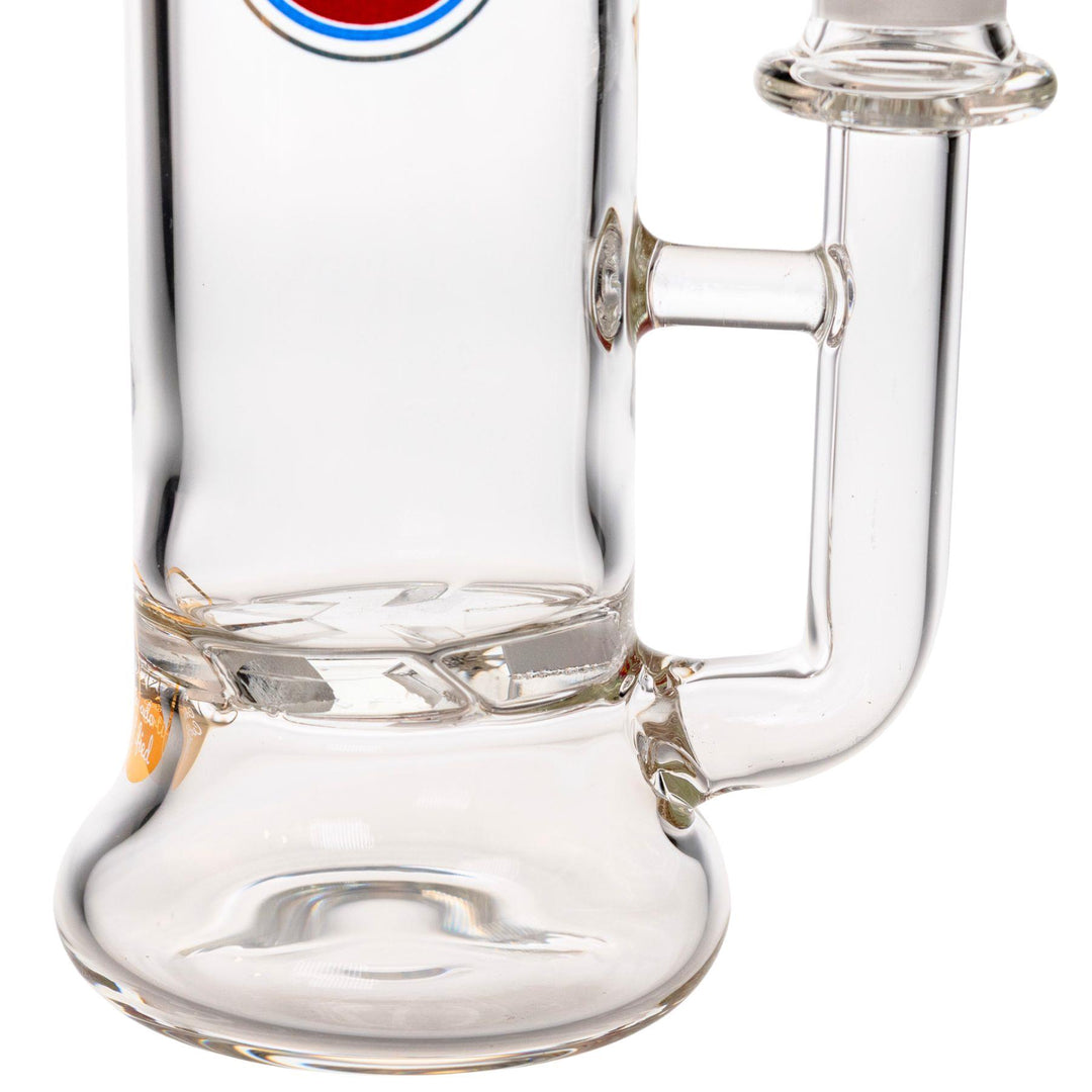 "Close-up of the Turbine percolator within a Glass Lab 303 Skinny Straight Bottle on a white background," - Up N Smoke.