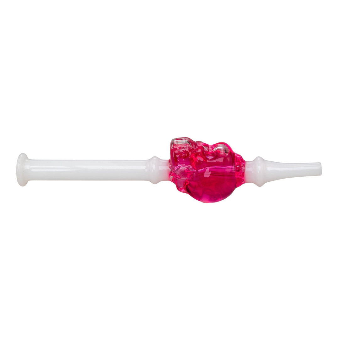 "Left side of a pink and white Skull Glycerin Nectar Collector," - Up N Smoke.