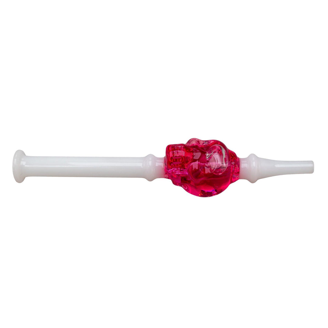 "Pink and white Skull Glycerin Nectar Collector on a white background," - Up N Smoke.