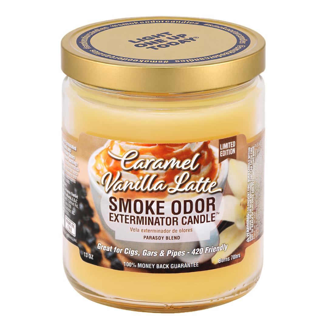 Smoke Odor Exterminator Candle Caramel Vanilla Latte displayed on a white background - Up N Smoke