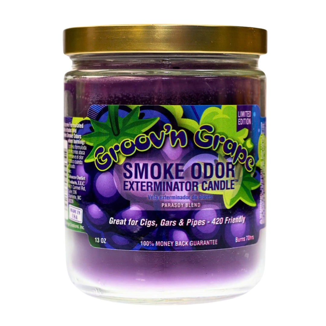 Smoke Odor Exterminator Candle Groov'n Grape displayed on a white background - Up N Smoke