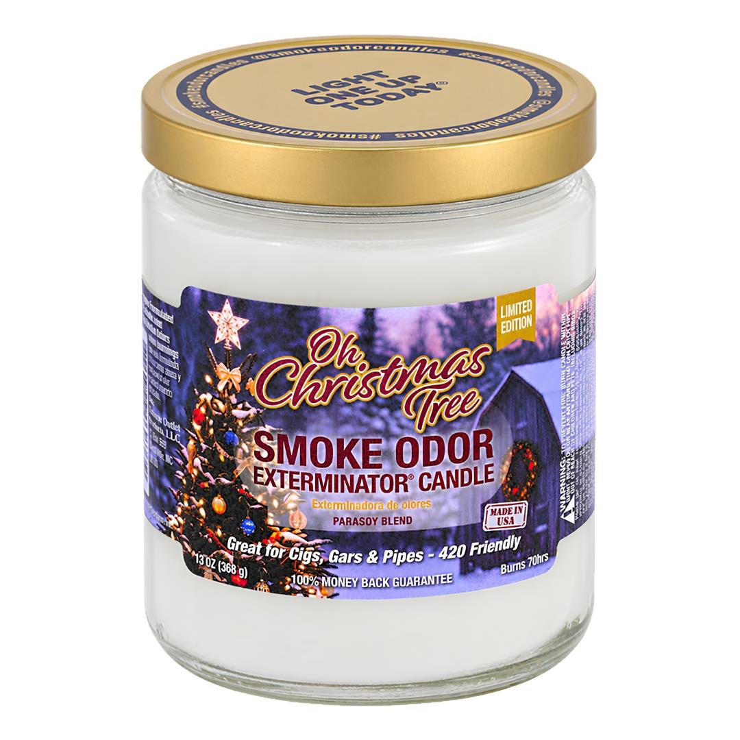 Smoke Odor Exterminator Candle Oh Christmas Tree displayed on a white background - Up N Smoke