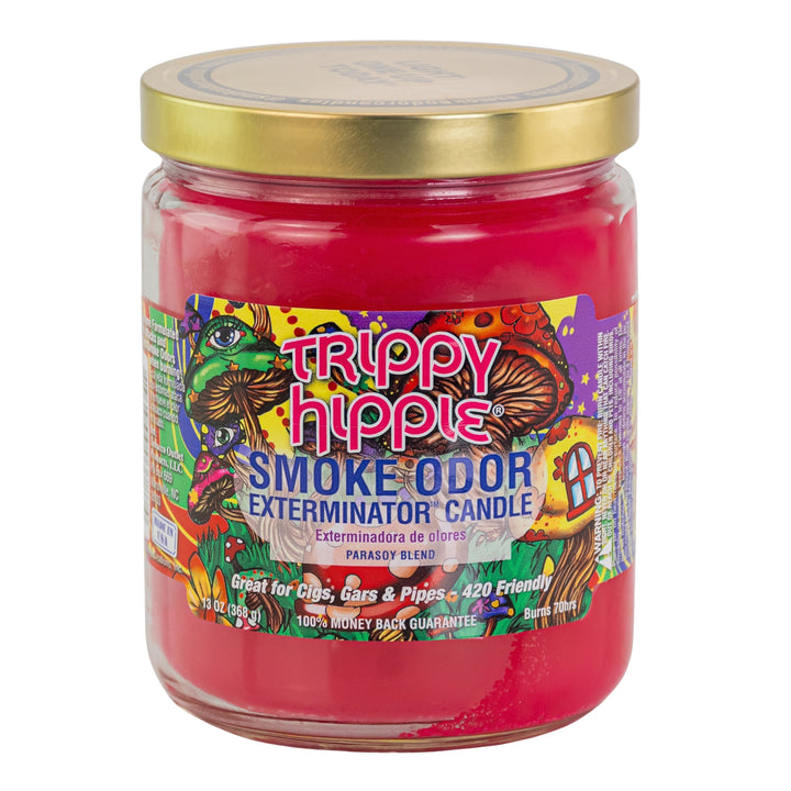 Smoke Odor Exterminator Candle Trippy Hippie displayed on a white background - Up N Smoke
