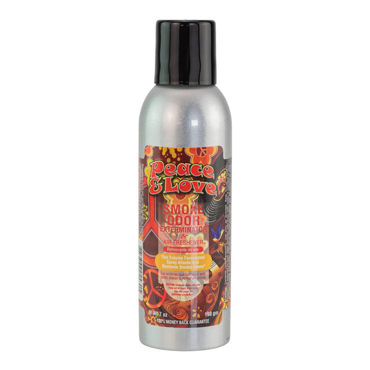 Smoke Odor Exterminator Spray Peace & Love displayed on a white background - UNS