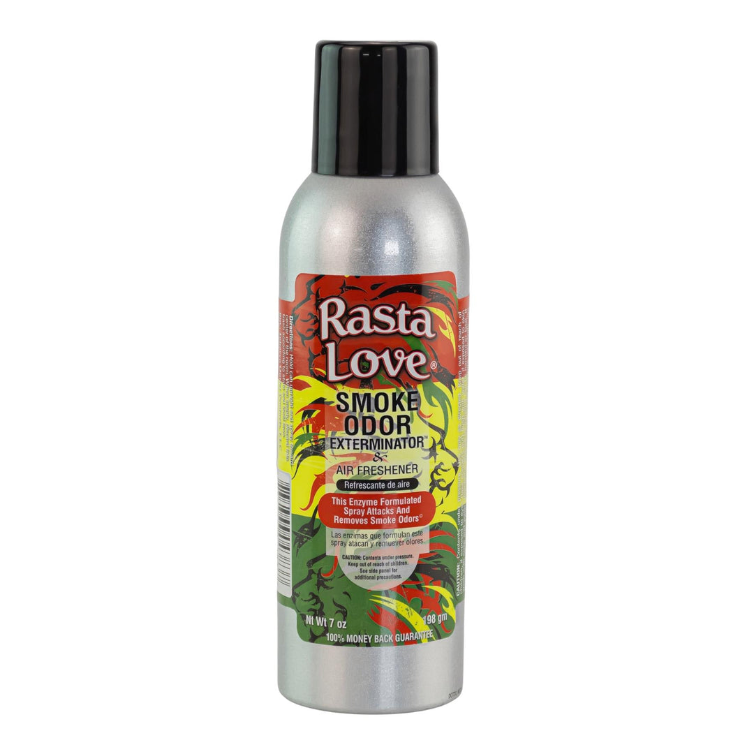 Smoke Odor Exterminator Spray Rasta Love displayed on a white background - UNS