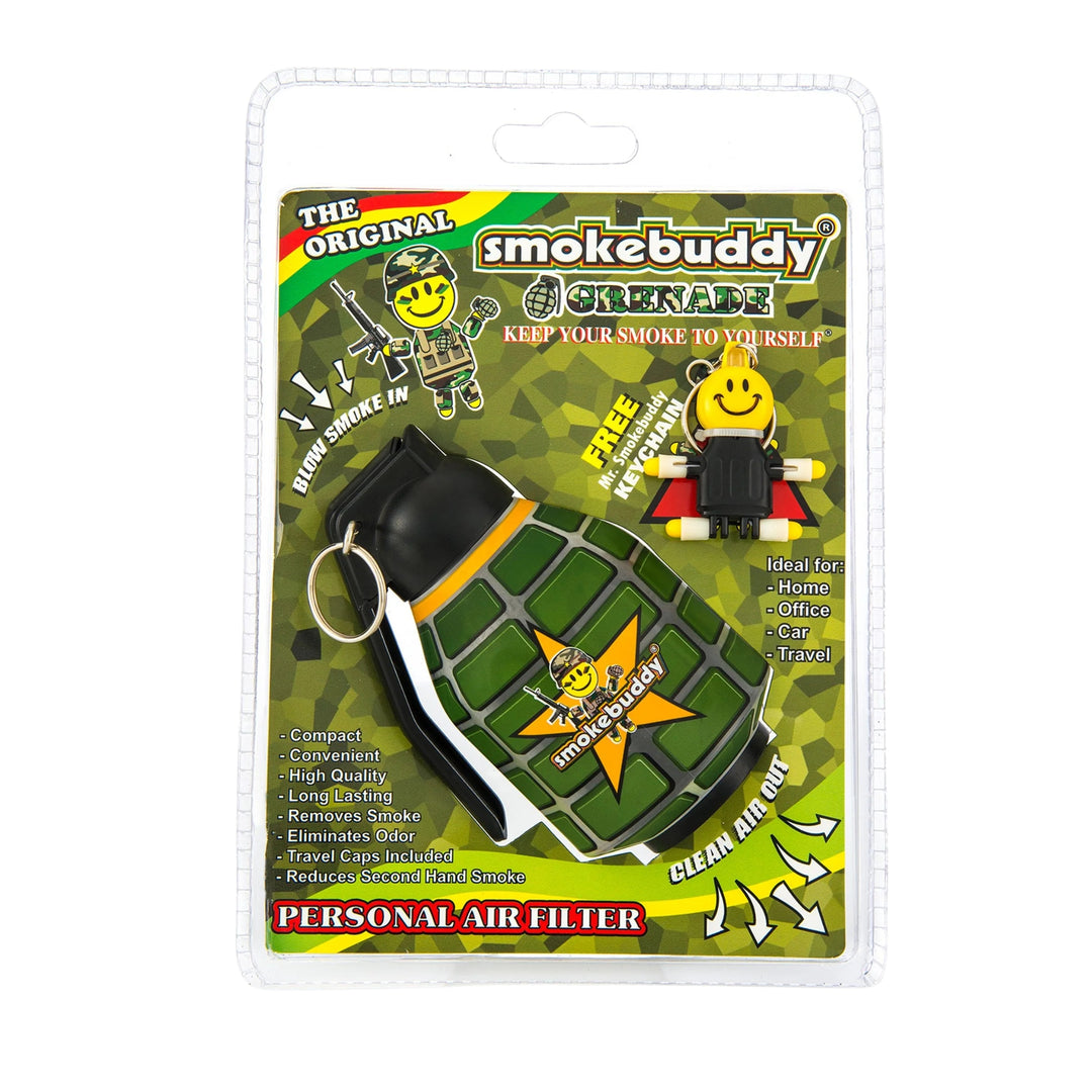 Smokebuddy Grenade personal air filter packaging on a white background