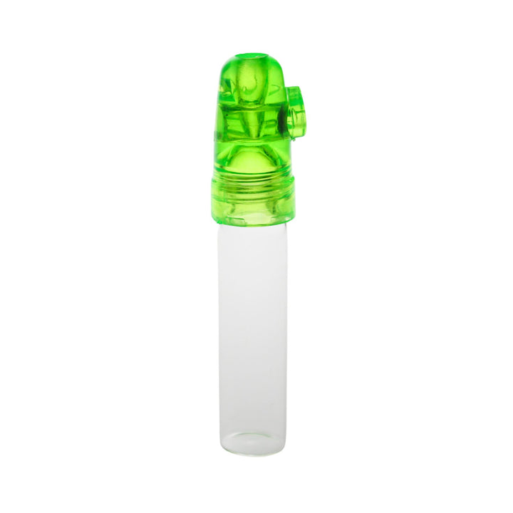 "Green 10mL Spice Travel Dispenser on a white background," - Up N Smoke.