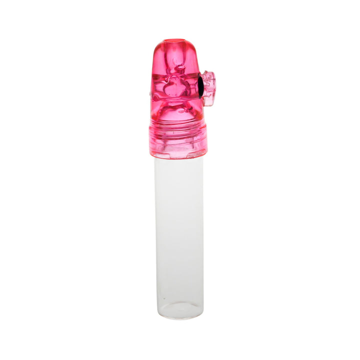 "Pink 10mL Travel Spice Dispenser on a white background," - Up N Smoke.