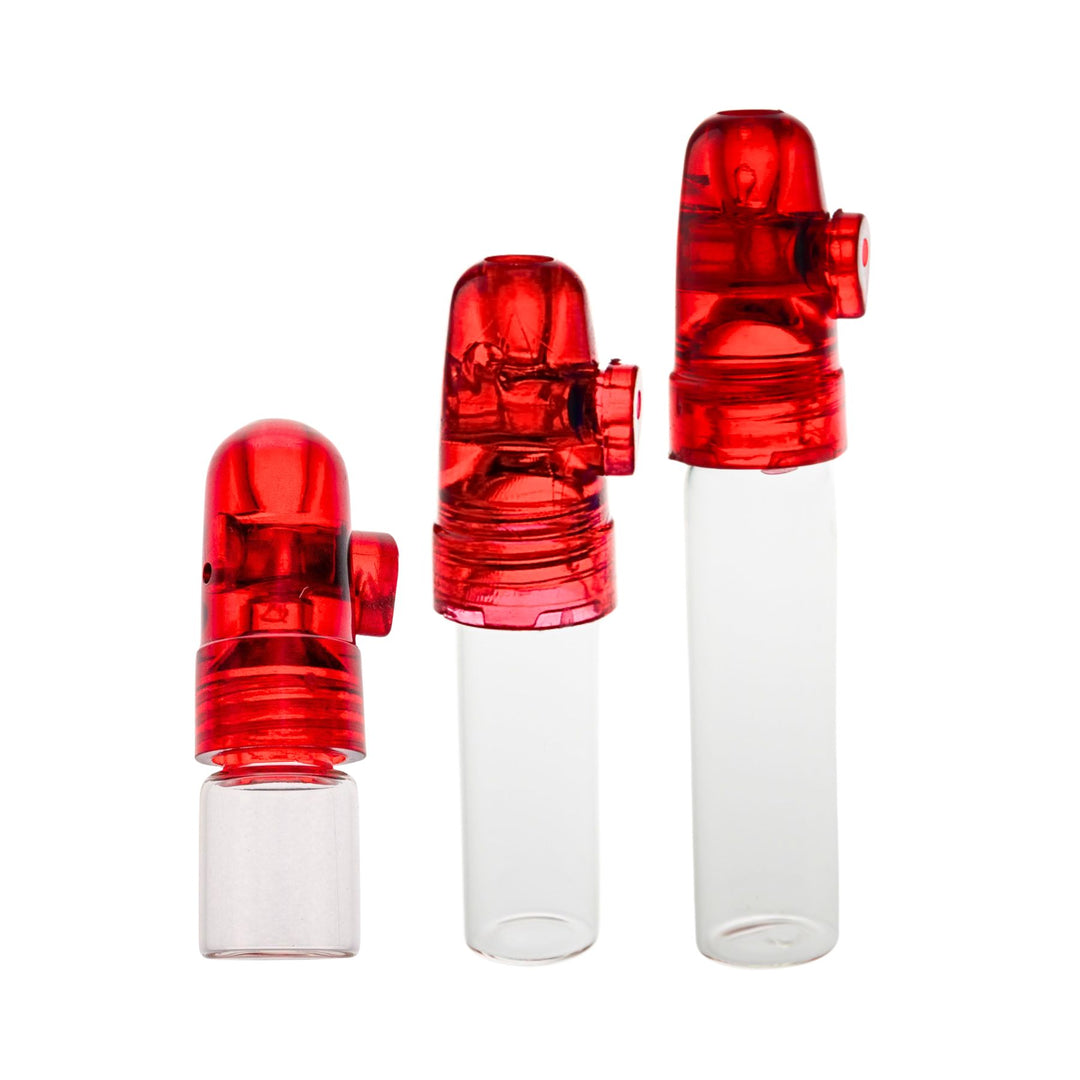 "Three Spice Traveler Snuffers in the color variation red in the sizes 2mL, 5mL, and 10mL," - Up N Smoke.