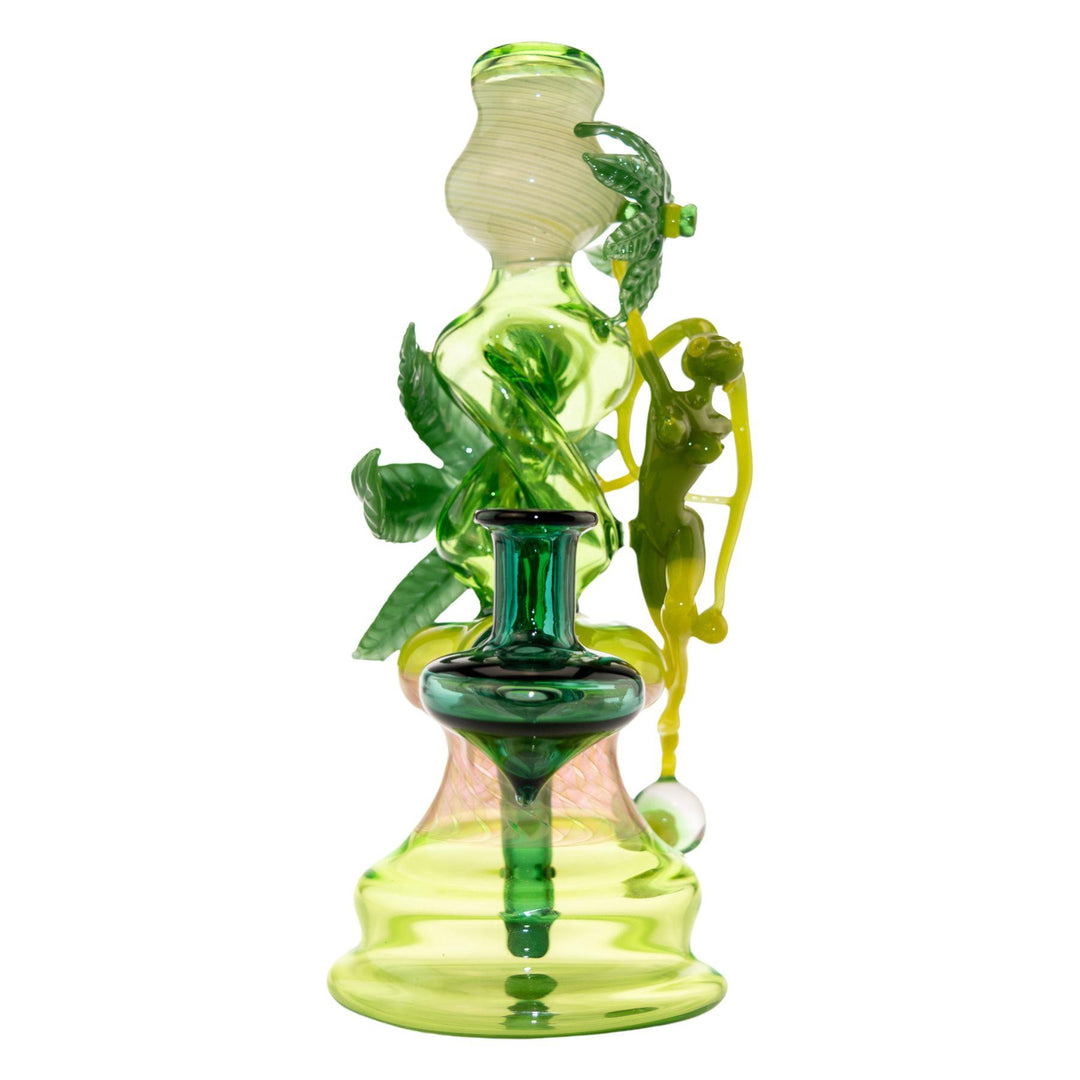 "Front of a Sol Fire Glass Weed Fairy Bubbler that has a fixed diffused inline on a white background," - Up N Smoke.