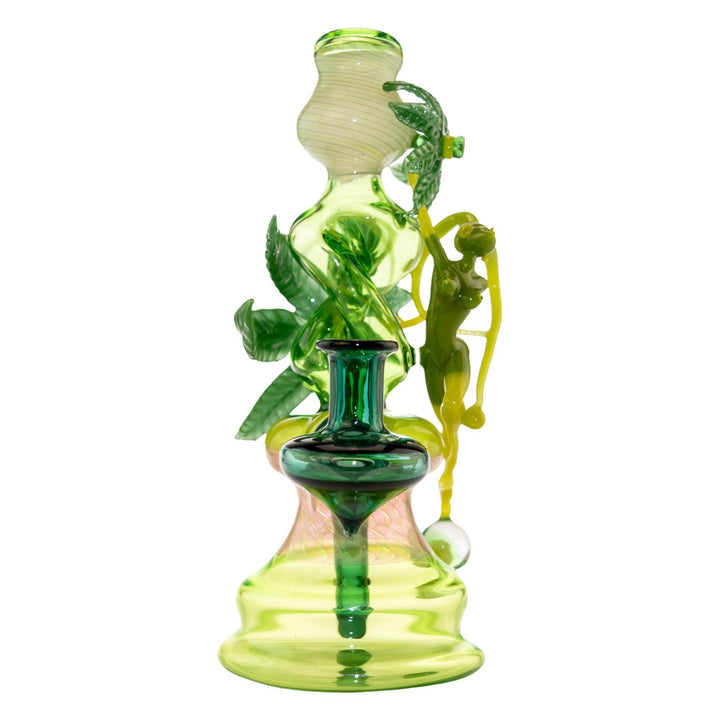 "Front of a Sol Fire Glass Weed Fairy Bubbler that has a fixed diffused inline on a white background," - Up N Smoke.