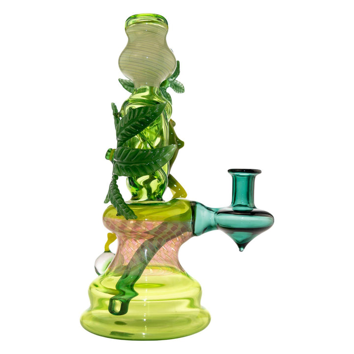 "Right side of a Sol Fire Glass Weed Fairy Bubbler that is handblown and American-made on a white background," - Up N Smoke.