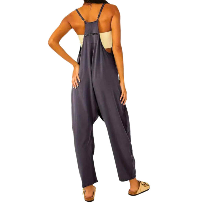 Back side of the spaghetti strap jumpsuit - up n smoke