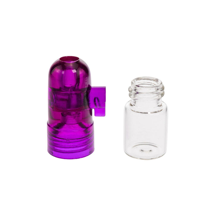 "Open purple Spice Travel Dispenser on a white background," - Up N Smoke.