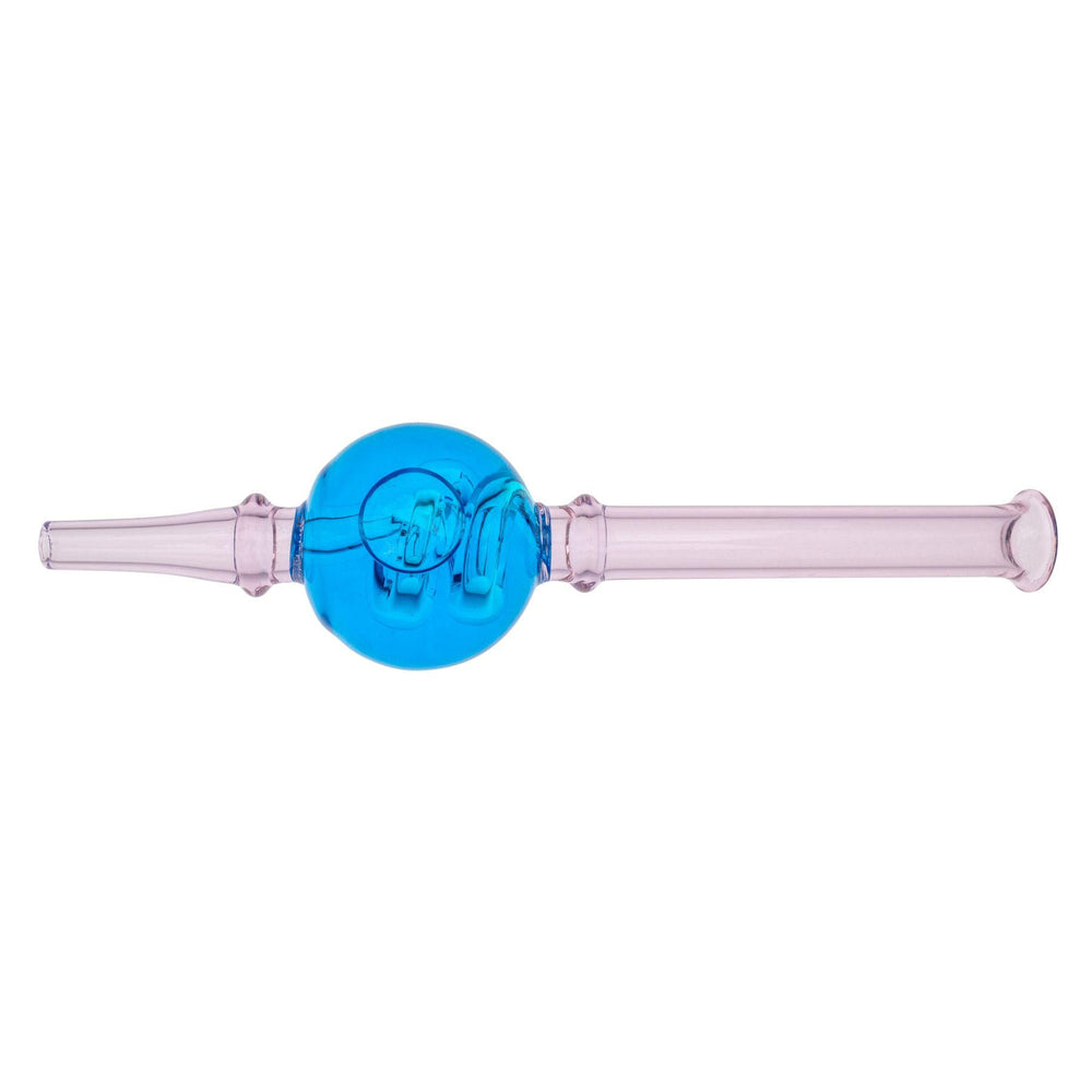 "Blue and pink Spiral Glycerin Nectar Collector on a white background," - Up N Smoke.
