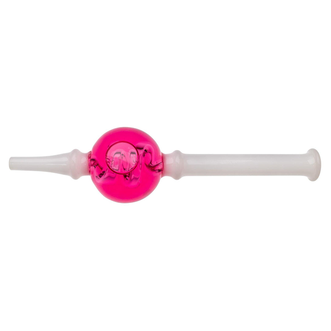 "Pink and white Spiral Glycerin Nectar Collector on a white background," - Up N Smoke.