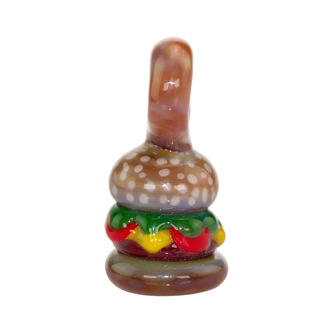 "Left side of a Sputnik Glass Hamburger Pendant on a white background," - Up N Smoke.