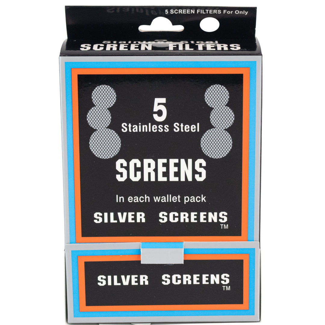 Silver Stainless Steel Screen Filter Display on white background - Up N Smoke