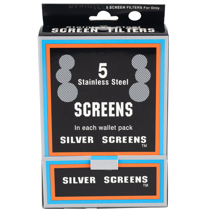 Silver Stainless Steel Screen Filter Display on white background - Up N Smoke