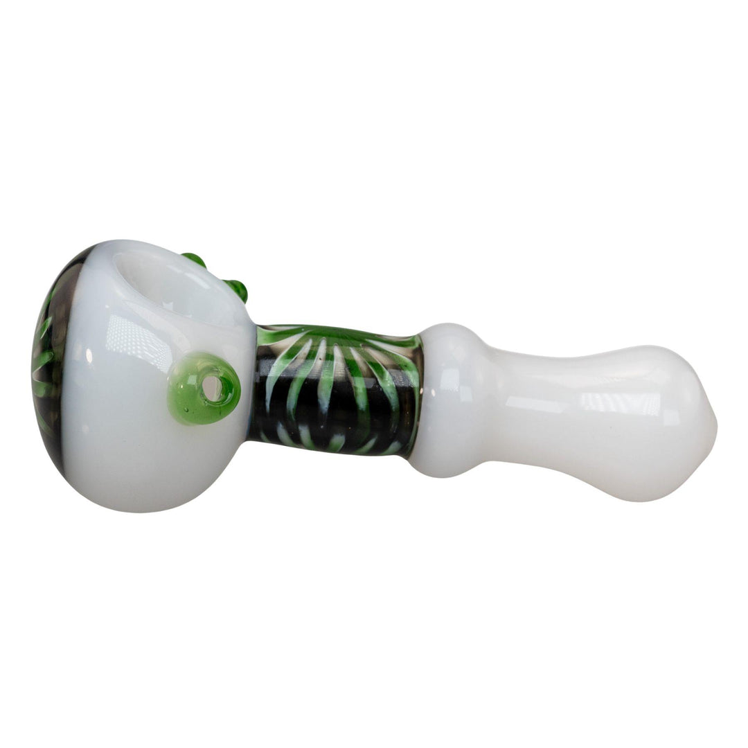 "Left-side of a white Step Into Now Pulsar Herb Spoon on a white background," - Up N Smoke.