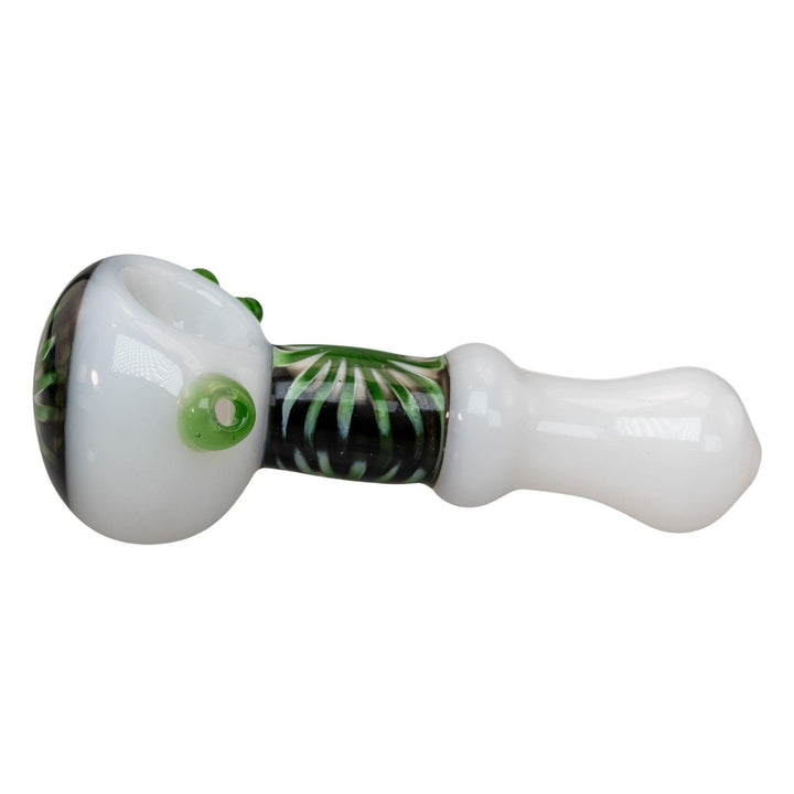 "Left-side of a white Step Into Now Pulsar Herb Spoon on a white background," - Up N Smoke.