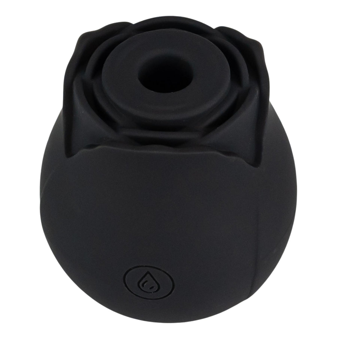 Suction Rose Toy black color high angle displayed on a white background - Up N Smoke