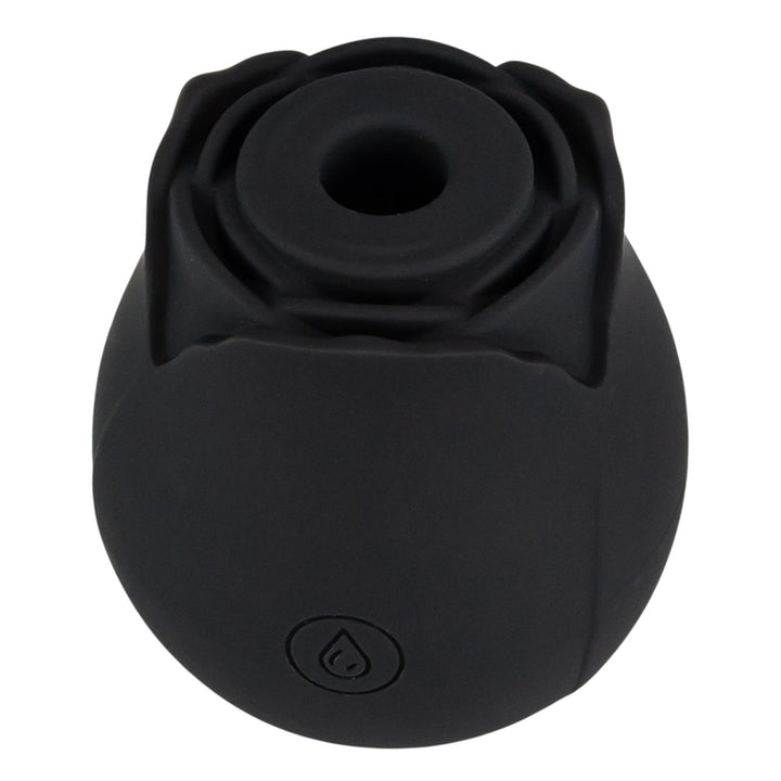 Suction Rose Toy black color high angle displayed on a white background - Up N Smoke