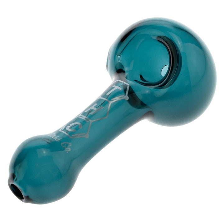 THC Glass Co. Spoon Teal color on a white background low angle - Up N Smoke