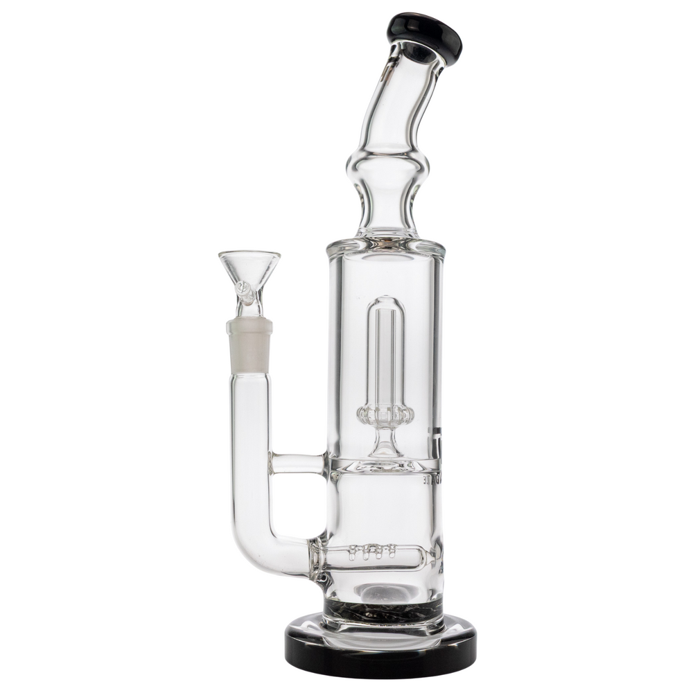 "Left side of a Tagle 50mmx12in Rettichello Water Pipe that has a diffused inline and showerhead percolator on a white background," - Up N Smoke.