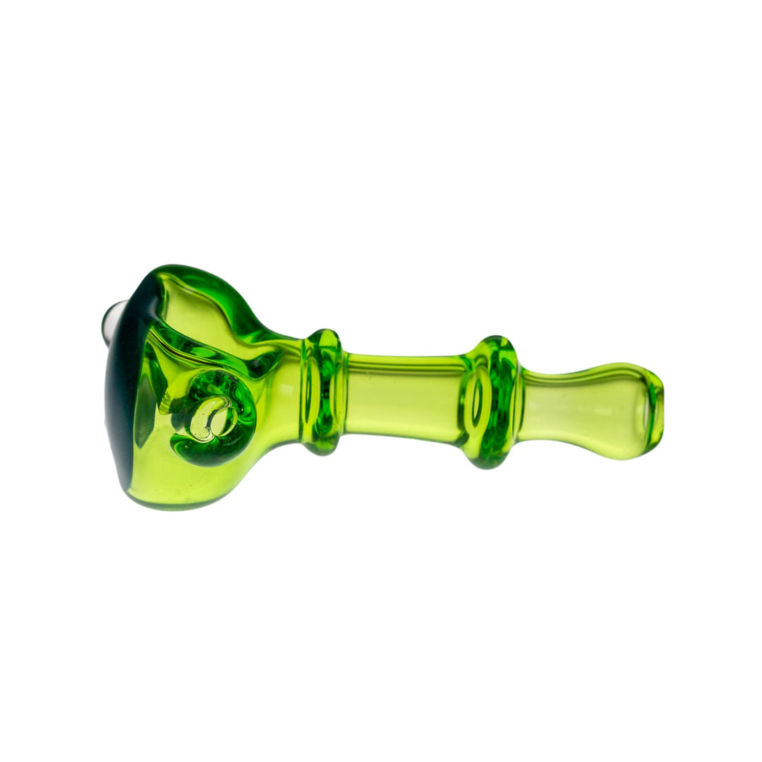 Side left view of a Tagle Glass green and blue opal spoon. - Up N Smoke