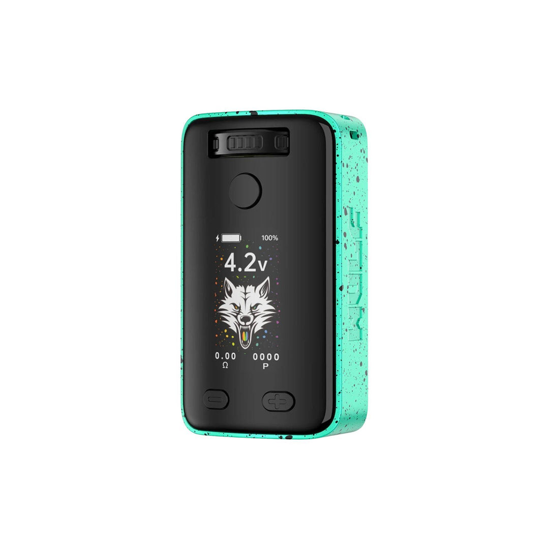 "A teal and black splatter Yocan WULF Uni 3.0 510 Cartridge Battery on a white background," - Up N Smoke.