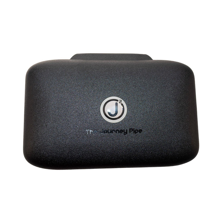 "Top-down view of the travel case The Journey Pipe J2 comes with on a white background," - Up N Smoke.