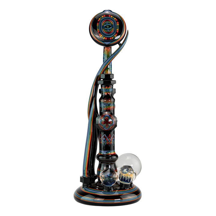 "Functional art piece created by Brian Jacobson and Chaiah Sullivan of Unparalleled Glass on a white background," - Up N Smoke.