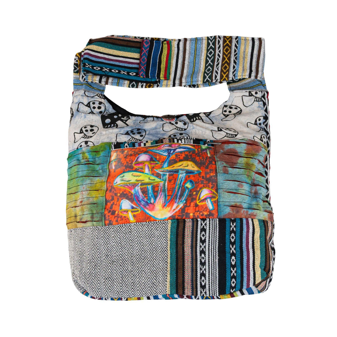 ThreadHeads Mushroom Razer-Cut Patchwork Sling Bag front - Up N Smoke