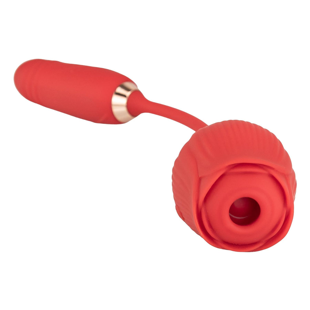 Thrusting G-Spot with Rose Toy Vibrator displayed on a white background low angle showcasing the Rose Toy attachment - Up N Smoke