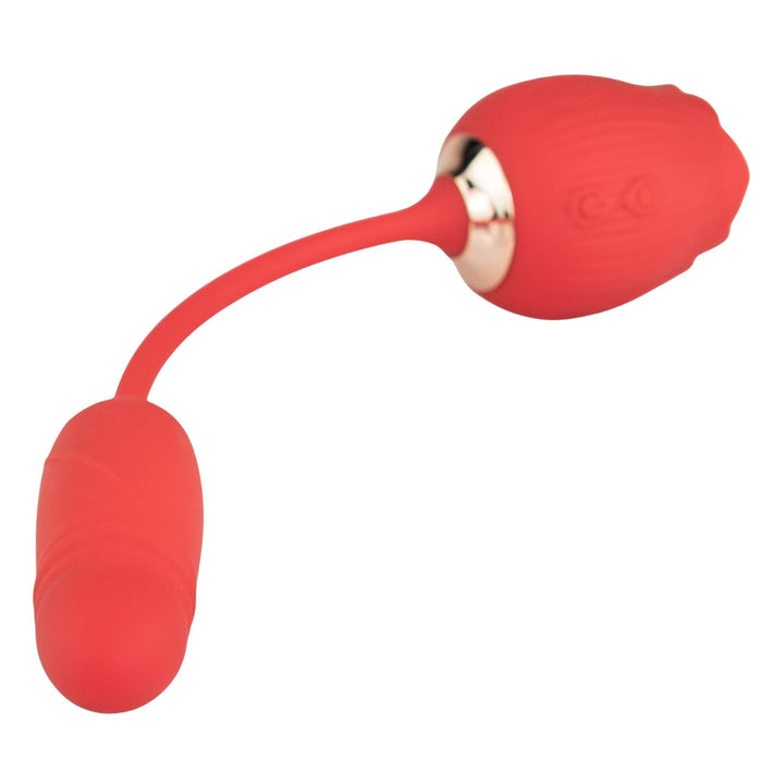 Thrusting G-Spot with Rose Toy Vibrator displayed on a white background low angle showcasing the Thrusting G-Spot attachment - Up N Smoke