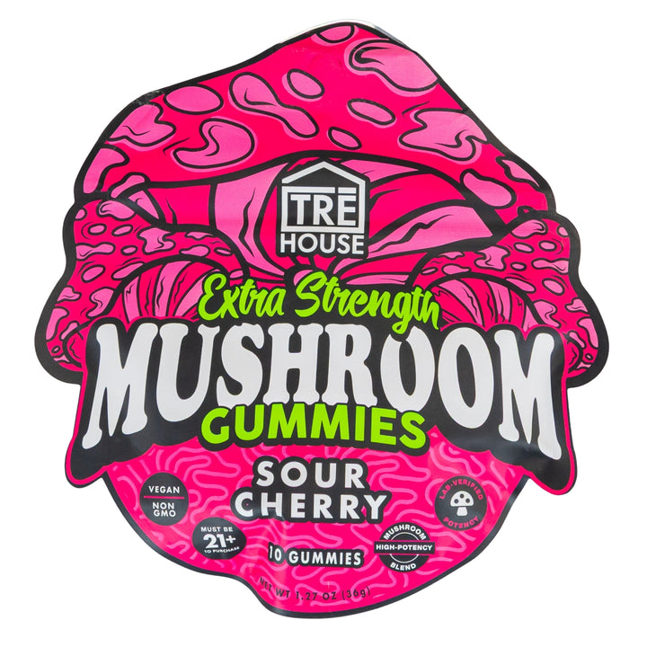 TRE House Mushroom Gummies Extra Strength sour cherry photo on a white background - Up N Smoke