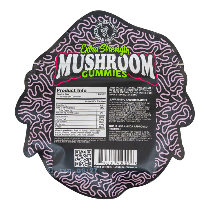 TRE House Mushroom Gummies Extra Strength sour cherry back of packaging photo on a white background - Up N Smoke
