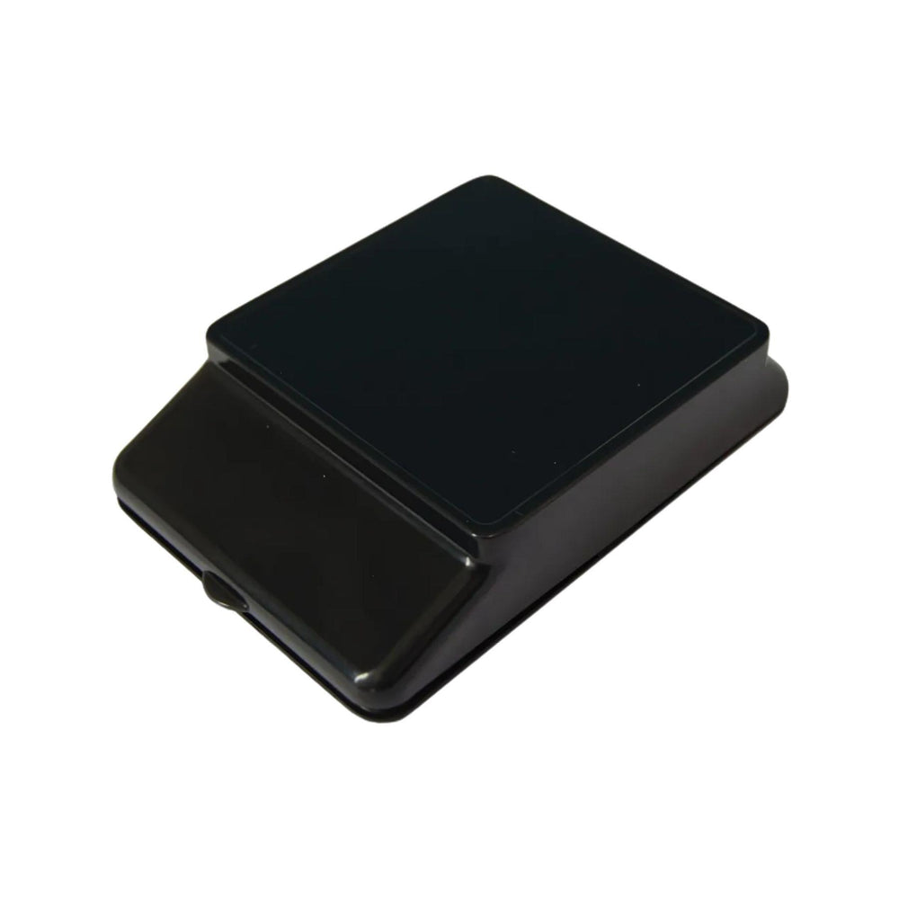 "A compact black US-MINIBENCH Digital Scale with a removable lid doubling as a weighing tray." - Up N Smoke.