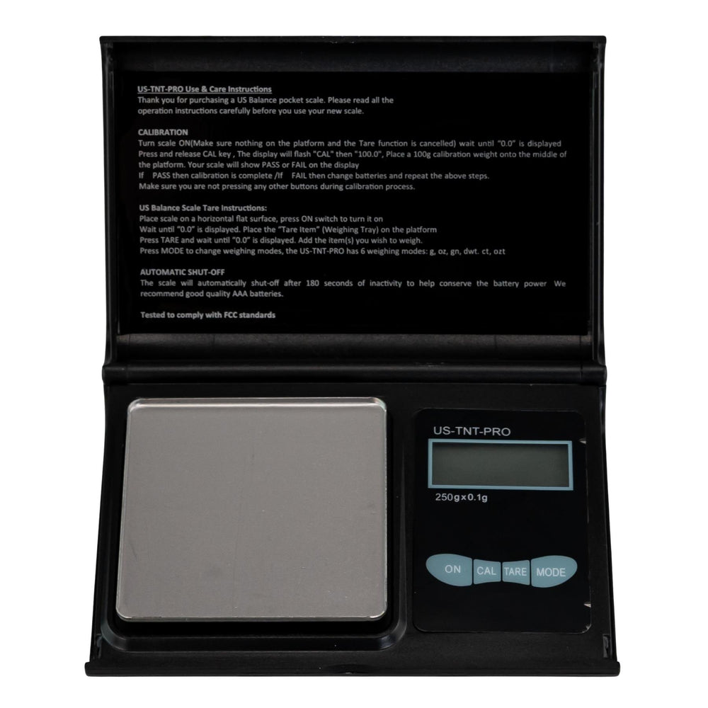 "Digital pocket scale with a black casing and digital display on a white background," - Up N Smoke.