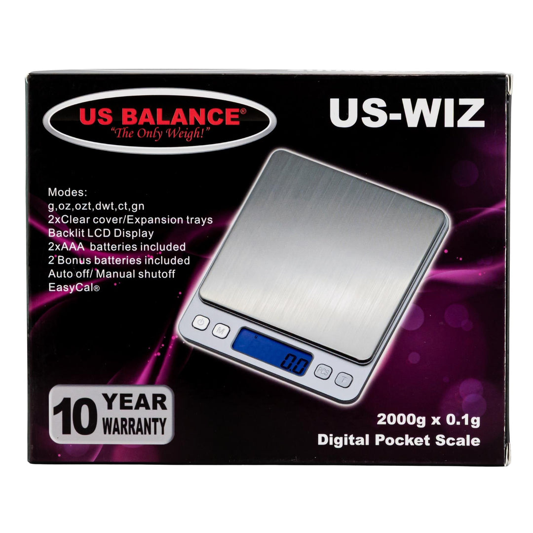 "Digital pocket scale packaging with US Balance branding on a black background," - Up N Smoke.