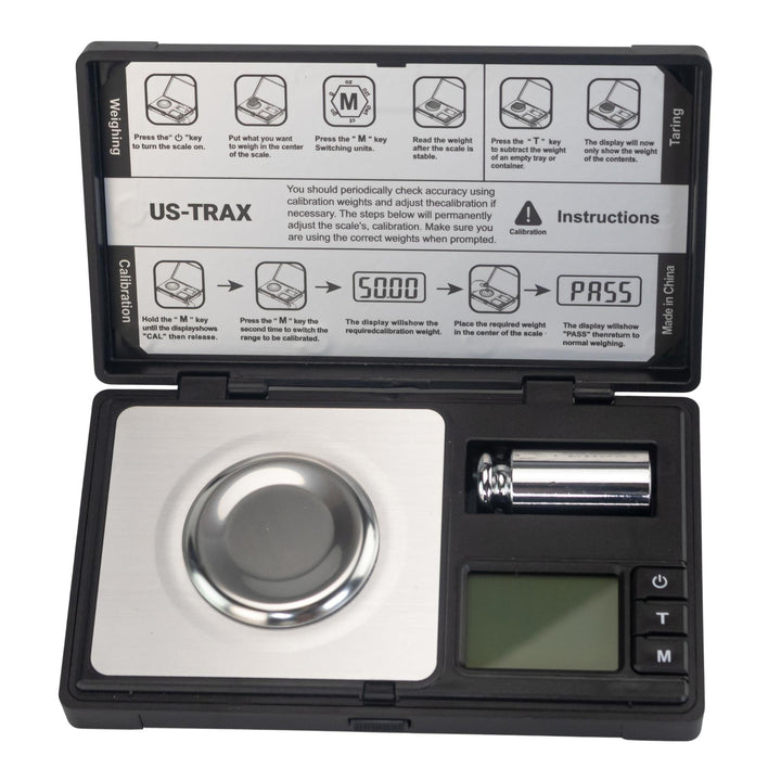 US-Trax 50g x 0.001g Pocket Scale open top down displayed on a white background - Up N Smoke