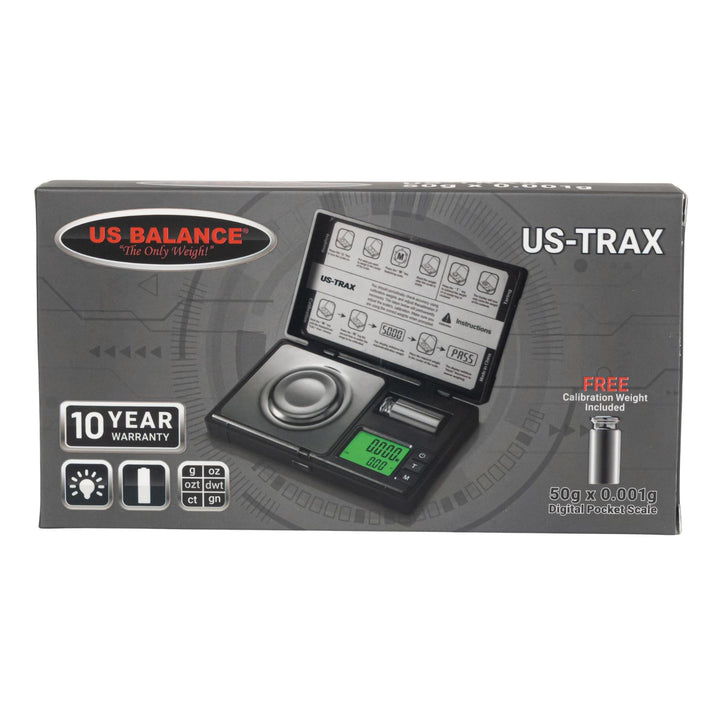 US-Trax 50g x 0.001g Pocket Scale front side of the packaging displayed on a white background - Up N Smoke