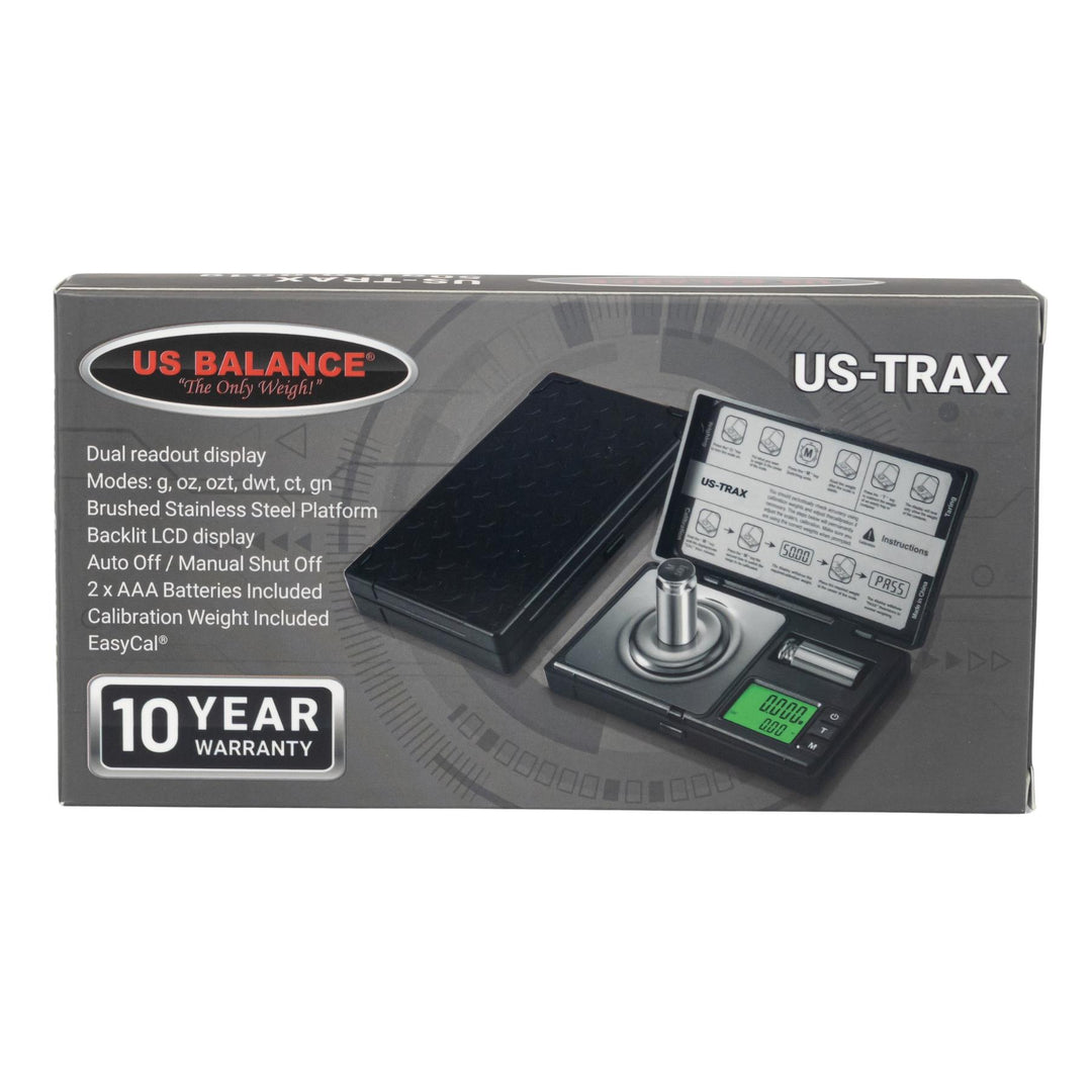 US-Trax 50g x 0.001g Pocket Scale back side of the packaging displayed on a white background - Up N Smoke