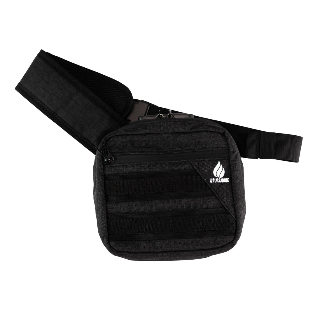 Up N Smoke Smell-Proof Locking Crossbody Bag black with straps showing studio photo on a white background - Up N Smoke