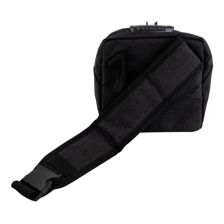 Up N Smoke Smell-Proof Locking Crossbody Bag black back of bag studio photo on a white background - Up N Smoke