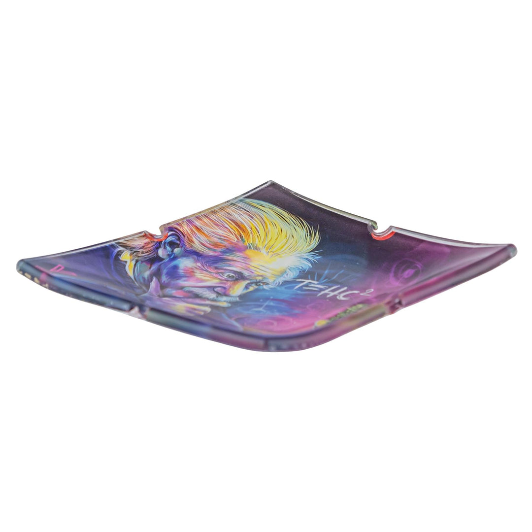 V Syndicate Einstein Classic Glass Ashtray on a white background low side angle - Up N Smoke