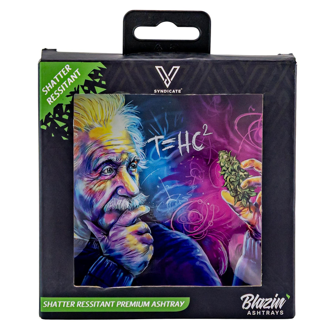 V Syndicate Einstein Classic Glass Ashtray on a white background in packaging - Up N Smoke